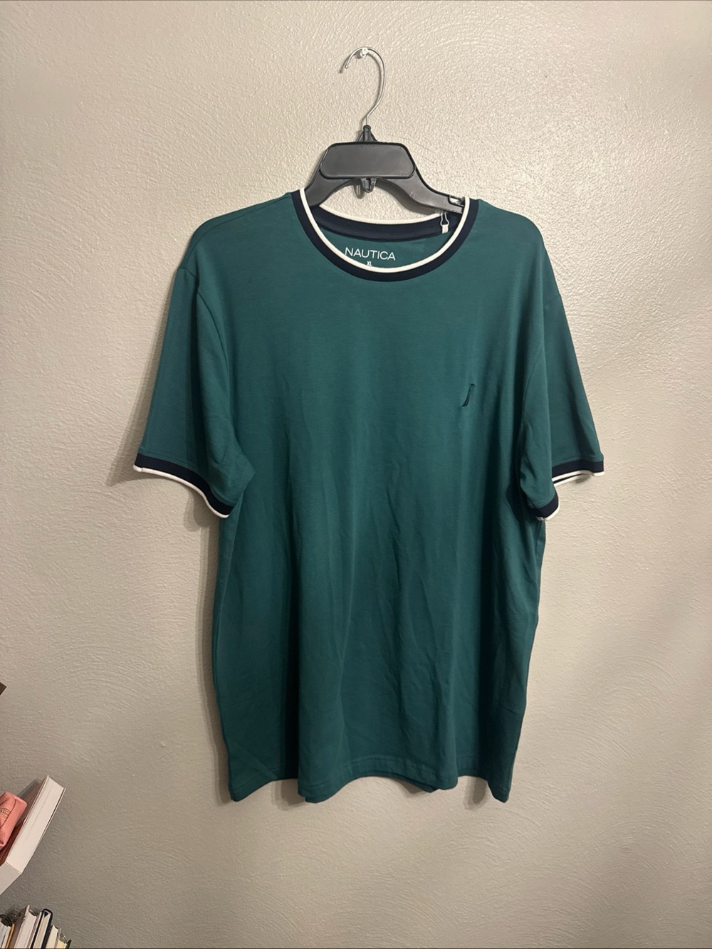 Nautica Men's Teal Short-Sleeve Crew T-Shirt with Navy & White Trim
